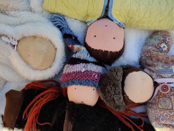Steiner dolls (also known as Waldorf dolls) from the 1980s and 1990s in homemade winter clothes.