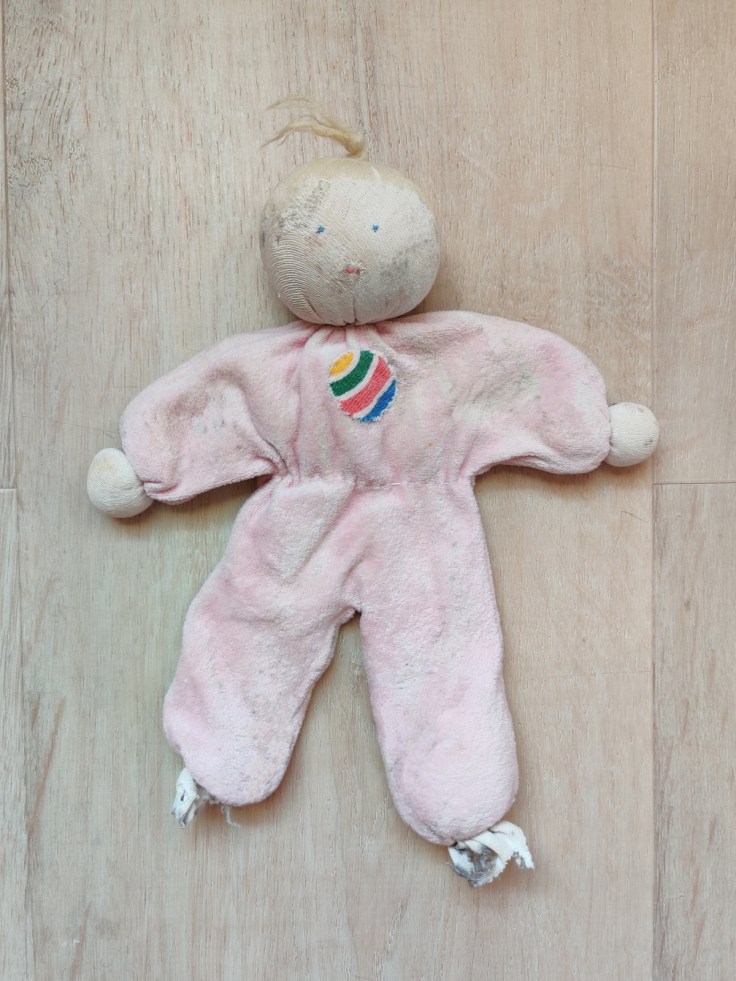 A soft and small Steiner doll / Waldorf doll for babies from the early 1980s.